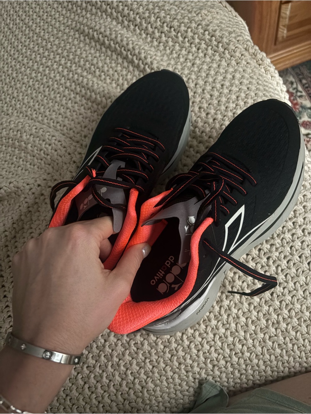 Worn once Diadora Black with Neon orange Liner Athletic Sneakers - cellula model